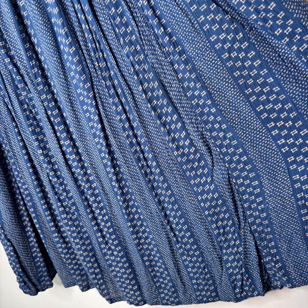 Vintage Orvis Boho Midi Skirt Womens XL Blue White Print Drawstring Waist - Picture 5 of 9